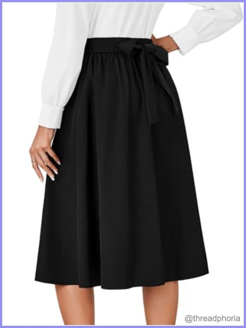 Vintage High Waist Pleated Tie Back A-Line Midi Skirt Women's